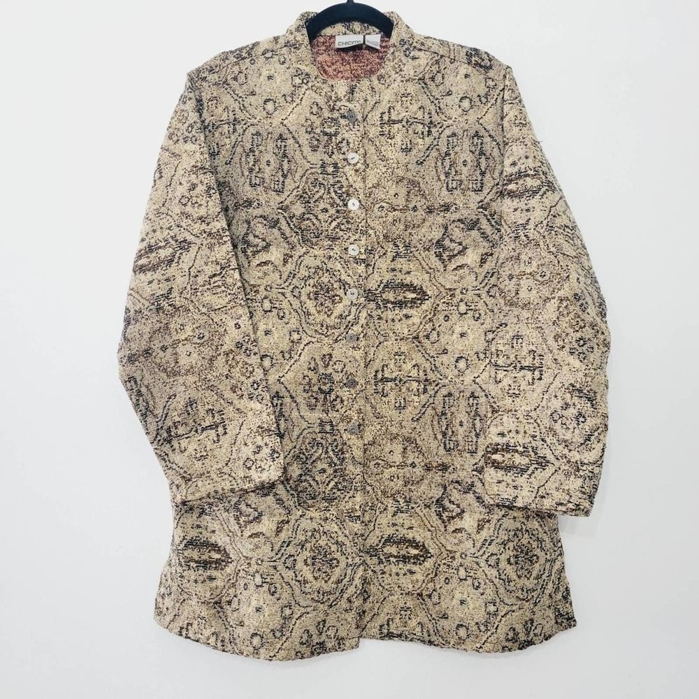 Chico's Womens Tapestry Long Tunic Shacket Jacket Mandarin Collar Plus Size 3